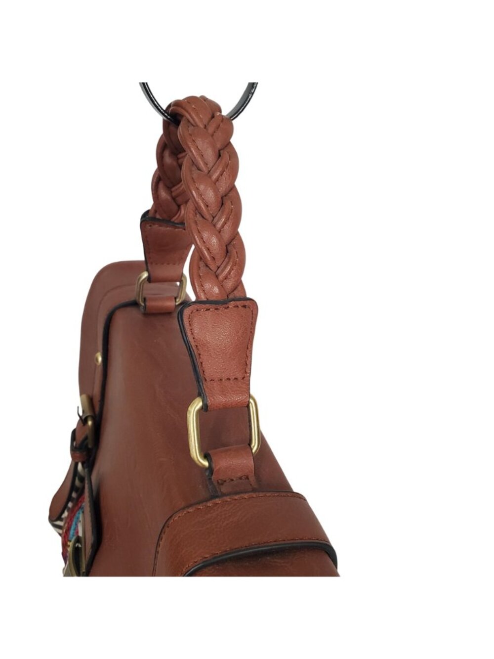Jen & Co Bag Satchel Striped Aztec Embroidered Vegan Leather Boho Chic Purse - Picture 7 of 16